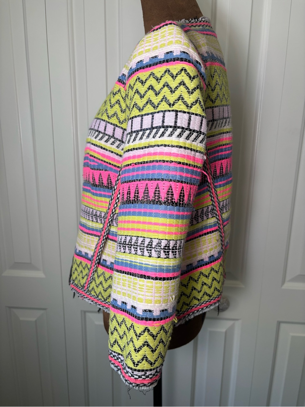 Milly Neon Aztec Tweed Zipper Jacket, Size 2 - Picture 3 of 16